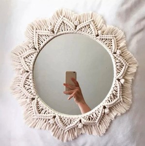 Round New Arrival Wholesale Macrame Wall <b>Mirror</b> Handmade Macrame <b>Mirror</b> Self Adhesive for Home and Office Decor Use at Wholesale - Product Image 4