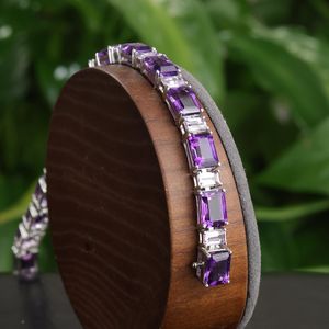 Bracelet à empiler en améthyste violette véritable Bracelet de tennis en améthyste plaqué or blanc 18 carats Bracelet délicat en argent 925 Cadeau pour femme - Product Image 3