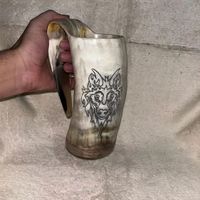 Mug en corne de Viking authentique - Tasse à boire traditionnelle pour méad et café, peinte à la main, ensemble de 2 pièces, vaisselle en bambou écologique réutilisable