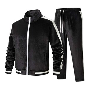 ชุดกีฬาชุดวอร์มผ้ากำมะหยี่สำหรับผู้ใหญ่ชุดวอร์มผ้ากำมะหยี่สีพื้นพร้อมแจ็กเก็ตและกางเกง - Product Image 2