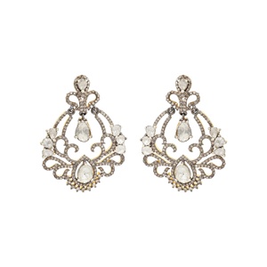 Vente en gros de boucles d'oreilles pendantes en argent sterling 925 avec diamants Polki naturels, bijoux Memoria - Product Image 1