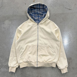 Custom Acid Wash Double Layer hoodie Reversible <b>Zip</b> <b>up</b> Plaid Cropped Boxy fit Hoodie <b>Jacket</b> for Men - Product Image 6