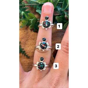 Southwest Made Sterling Silver <b>Turtle</b> <b>Ring</b> with Natural Opal Inlay Rhodium Plated - Product Image 2