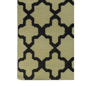 พรมปูพื้นลายเรขาคณิต Indusbar ขนาดใหญ่ สีเขียว ทอแบบเรียบ ทำจากขนสัตว์ สำหรับตกแต่งบ้าน รูปทรงสี่เหลี่ยมผืนผ้า ลายทาง รุ่น Dwrm-138 - Product Image 4