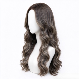 Peluca Larga Ondulada de Fibra Sintética para Mujer, Color Marrón Oscuro con Reflejos, Ondas de Aspecto Natural para Uso Diario, Fiestas y Moda - Product Image 2