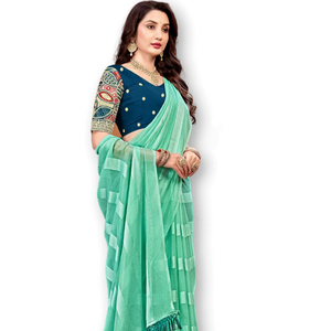 Elegante Assam Seda Verde Claro Ropa de Fiesta para Mujer Saree y Vestidos Estilo Indio 1BY2M En Stock - Product Image 1