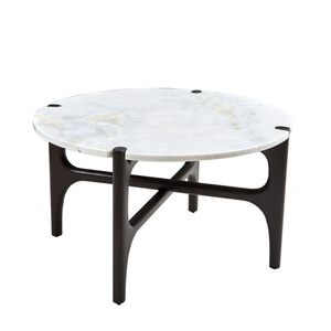 <span class=keywords><strong>Tavolino</strong></span> da Caffè Moderno e Resistente in Pietra Bianca Rotonda con Gambe in Legno Color Fumé per Arredamento Soggiorno - Product Image 1