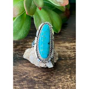 Navajo Handmade Kingman <b>Turquoise</b> Sterling Silver Statement <b>Ring</b> Size 7.75 - Product Image 1