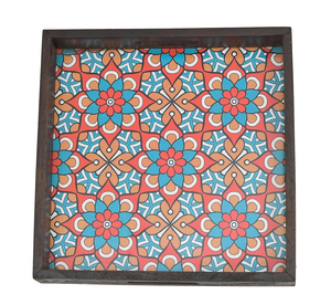 <b>Printed</b> Wooden Serving Tray Handmade Mango Wood Platter with Handles Square Tea Wood Plate Trays for Kitchen <b>Dining</b> Table - Product Image 2