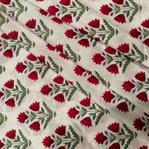 Hand Block Printed Organic Eco-Friendly Cotton Cambric Fabric Natural Block Print Handmade Lightweight for Curtain Bag Craft - Product Image 3