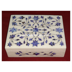 Caja de joyería con incrustaciones de madreperla de mármol blanco, forma Rectangular hecha a mano, Color azul, decoración del hogar usada y regalo de negocios - Product Image 1