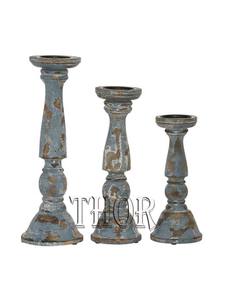 Rustic Grey Hand Carved Mango Wood <b>Candle</b> Holders Set 3 <b>Pillar</b> <b>Candles</b> for Home Living Room Kitchen Decor-for Easter - Product Image 6