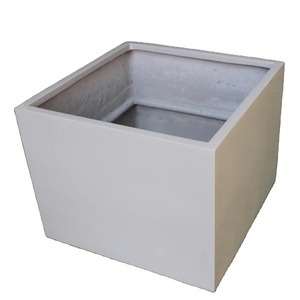 KNT Creations FRP Square Planter Modern Grey Matte Finish Lightweight Durable Fiberglass Garden Floor Indoor Outdoor Home - Product Image 1