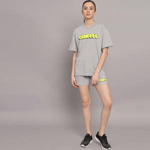 Conjunto de Camiseta Corta de Verano para Mujer, Moderno, de Algodón Suave, Cómodo y Ligero, de Dos Piezas, con Cierre, Encaje y Puños Sólidos, para la Playa - Product Image 1