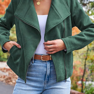 Chaqueta de cuero de gamuza para mujer de longitud Regular vendedora caliente Chaquetas de color sólido hechas de material de cuero de gamuza para mujer - Product Image 4