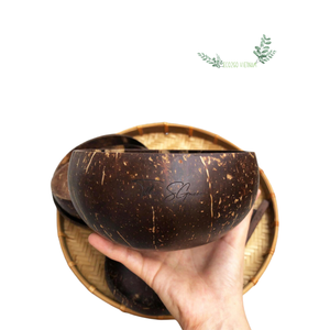 Bol en coquille de noix de coco naturelle fait à la main et biologique avec logo laser gravé gratuitement pour contenir des aliments, de la crème glacée, des bougies - Product Image 1