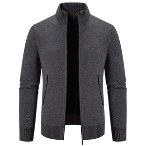 Winter Genuine Leather Canvas Cardigan Casual Business Stand Collar Warm Sweater <b>Jacket</b> Fashion Zipper <b>Mens</b> Coat High Quality - Product Image 2