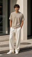 T-shirt minimaliste à demi-zip en polyester/coton, tissu texturé, manches courtes, décontracté, unisexe, streetwear