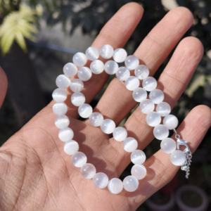 Collier ras du cou en sélénite naturelle en argent sterling, perles lisses de 8 mm, pierre précieuse, collier de purification, cadeau classique pour mariage - Product Image 4