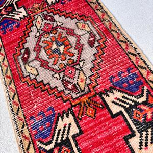 1.6x3.2 ft Rug, Turkish Vintage Rug, <b>Red</b> Blue Southwestern <b>Wool</b> Rug - Product Image 3