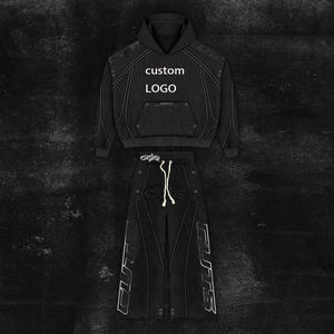 Conjunto Deportivo Casual Personalizado para Hombre, Sudadera con Capucha Holgada y Pantalones Gruesos, Logotipo Impreso en la Esquina, Patrón 3D Invernal, 100% - Product Image 1