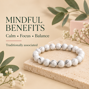 Bracelet extensible en howlite naturelle SoulWise, perles en forme de boule, aspect marbre blanc, cristal, tendance, unisexe, bijoux d'anniversaire - Product Image 6