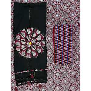 Conjunto de traje de seda sin coser con estampado a mano y diseño de bloques, ideal para fiestas étnicas, que incluye un salwar kameez y dupatta con trabajo artístico hecho a mano. - Product Image 1