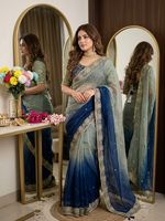 Kain Satin Fandy Berlapis Dengan Bordir Payet, Pinggiran Tebal Dengan Butti Di Seluruh Saree Arco Dengan Blus Jahit