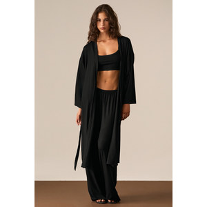 ETHIQUET IBARRA Women's Soft and Stretch Viscose <b>Fabric</b> From Waist Tie Long Kimono - Product Image 2
