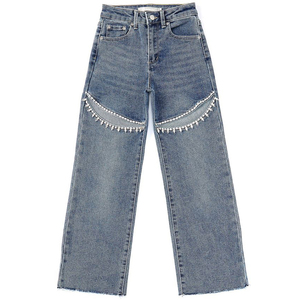 Precio al por mayor de MOQ bajo, pantalones vaqueros rasgados para mujer, pantalones vaqueros Cargo desgastados de gran tamaño, pantalones personalizados para mujer, pantalones holgados para mujer - Product Image 1