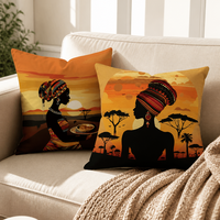 Housse de coussin à motif carte d'Afrique, en polyester doux, motif tribal, style safari, pour canapé
