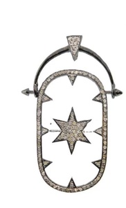 Stellar Shield Women's 925 Sterling Silver Natural Pave Diamond Vintage Black Rhodium Plated Jewelry 50x25MM Size for Wedding - Product Image 5