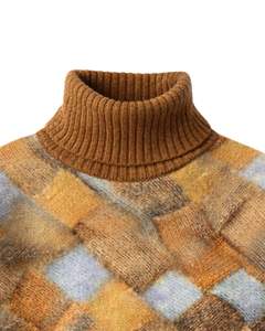 Pull en tricot patchwork à col roulé pour femme, de qualité supérieure, doux, chaud, décontracté, tendance, marron, beige, bleu, multicolore - Product Image 5