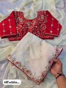 ผ้าไหมชีนอนสวยงามสำหรับผู้หญิง ประดับด้วยเลื่อมและงานลูกไม้หลากหลายแบบทั้งผืน ผลิตในอินเดีย - Product Image 5