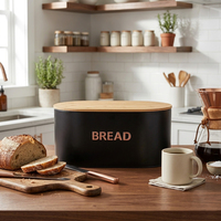 Boîte à pain d'angle moderne en métal pour cuisine avec couvercle en bambou, pliable et isolée, rangement de cuisine