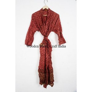 100% <b>Silk</b> Floral Elegant <b>Kimono</b> Robe Quick Dry Summer Long Dress Smooth Feel Free Size Autumn Beach Cover-Up Drawstring Closure - Product Image 1