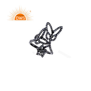 Joaillerie noire et en argent Sterling 925 pour femmes, anneau de mariage, nouveau Design papillon, pavé de strass, bijoux - Product Image 4