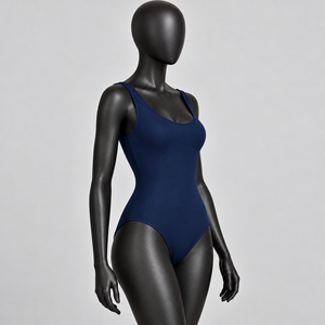 Justaucorps de gymnastique vintage bleu marine pour femme, à bretelles fines, col rond, coupe ajustée, teint en pièce, léger, 100 % nylon - Product Image 4