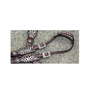 Premium Western Brown Leather Leopard Design Patch Headstall & Breast Collar Square Pin Hebilla & Conchos Tack Top Fabricantes - Product Image 2