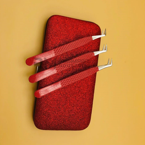 RMI nouveauté pince à épiler à pointe d'argent enduit de poudre rouge pour Extensions de cils pince à épiler Volume de botte en acier inoxydable de haute qualité - Product Image 5