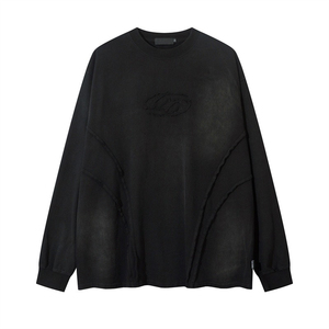 Graphic Double Layer Long Sleeve <b>T</b>-<b>Shirt</b> Oversized Men Fitted Vintage Double Layer Patchwork Acid Wash Cotton <b>T</b> <b>Shirts</b> - Product Image 3