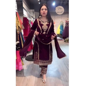 Magnifique à la recherche d'une couleur incroyable bon prix costume Salwar en velours lourd vêtements pakistanais abordables pour les femmes - Product Image 1