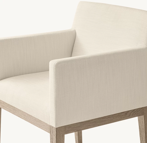 Sillón de tela crema Silla de comedor con patas de madera - Product Image 6