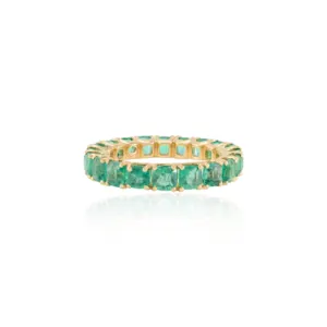 Trending Luxury Authentic 100% Natural Emerald Full Band Ring 18k Solid Yellow Gold Band Ring May Birthstone Jewelry For Womens