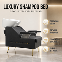 Unité de lavage de cheveux de luxe pour salon, lit de shampoing avec bassin en céramique, mobilier de salon en cuir PU