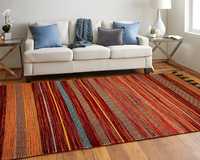 Indischer Rot Gestreifter Kilim-Teppich Vintage Böhmischer Handgewebter Woll-Teppich Rostfarbener Flacher Geometrischer Bodenteppich Umweltfreundlich Haustierfreundlich