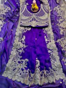 Saree de créateur bleu fantaisie pour femme, imprimé ethnique indien Bollywood dessiné à la main, collection de fêtes exclusive de la boutique - Product Image 5