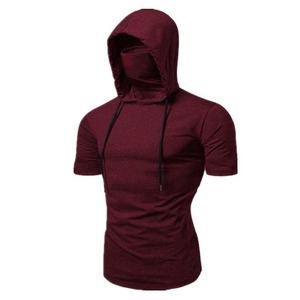T-shirt en polaire à manches courtes à capuche pour homme 100% coton Écologique et respirant Combinaison de ninja d'hiver avec masque Hauts personnalisables - Product Image 3