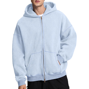 Sweat à capuche décontracté pour homme, épaules tombantes, fermeture éclair, 100% coton, 450 GSM, uni, brodé, lavé, surdimensionné, respirant pour l'hiver - Product Image 3