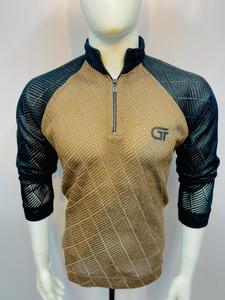 GETZO Men's Stylish Half-<b>Zip</b> Pullover Sportswear T-<b>Shirts</b> Lightweight Breathable Polyester/Cotton Fabric Contrast Color Stand - Product Image 3